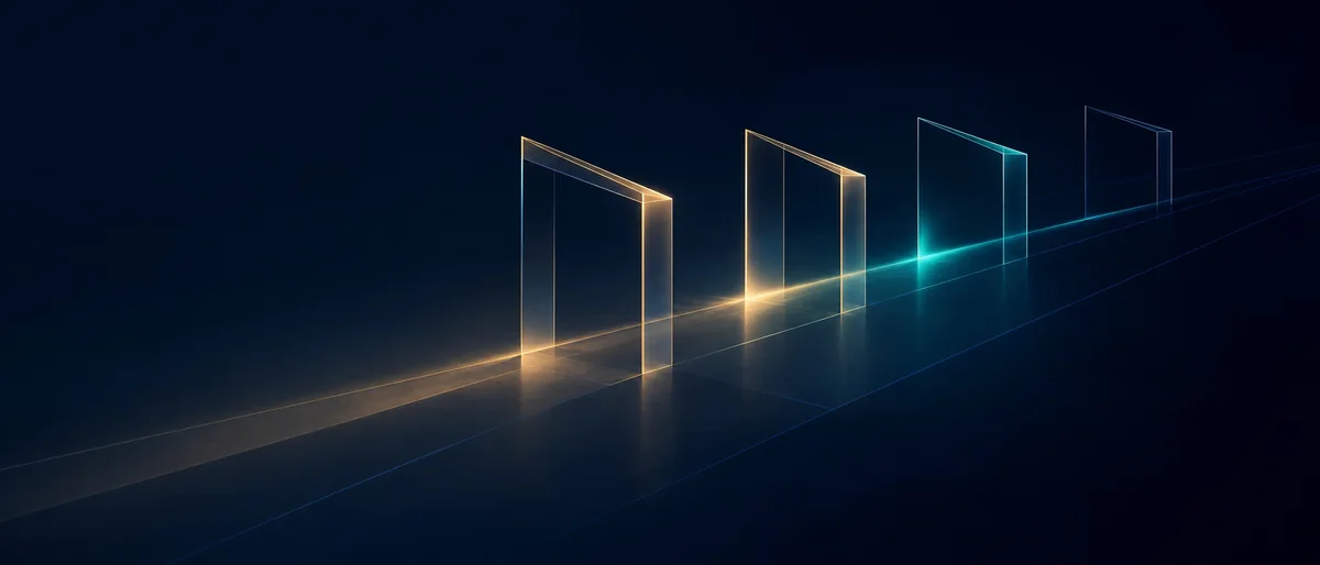 Abstract development thresholds toward a horizon.