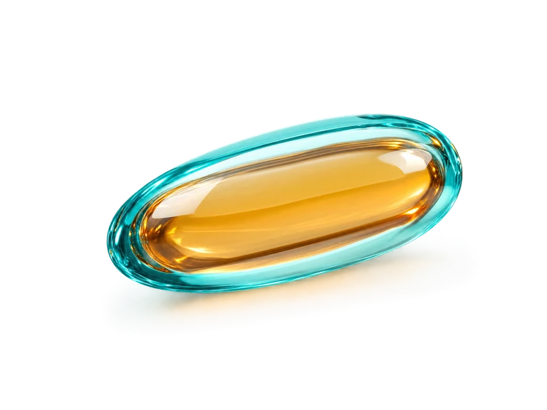 Isolated investigational softgel (transparent background).